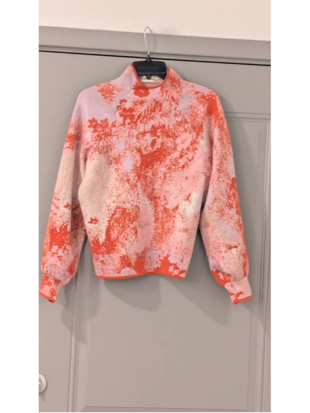 Anthropologie Abstract Metallic Knit Mock Neck Sweater Small Pink Orange Balloon - Picture 5 of 11